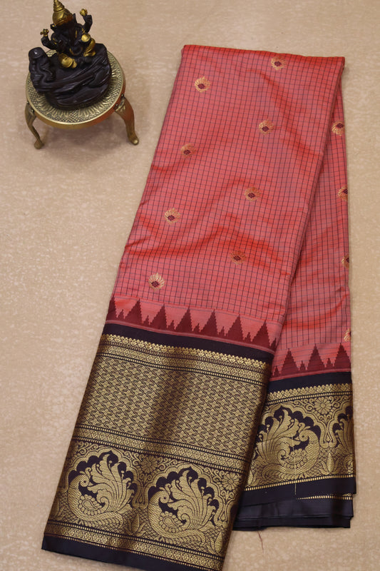 Semi Gadwal Silk Saree-Coral Red