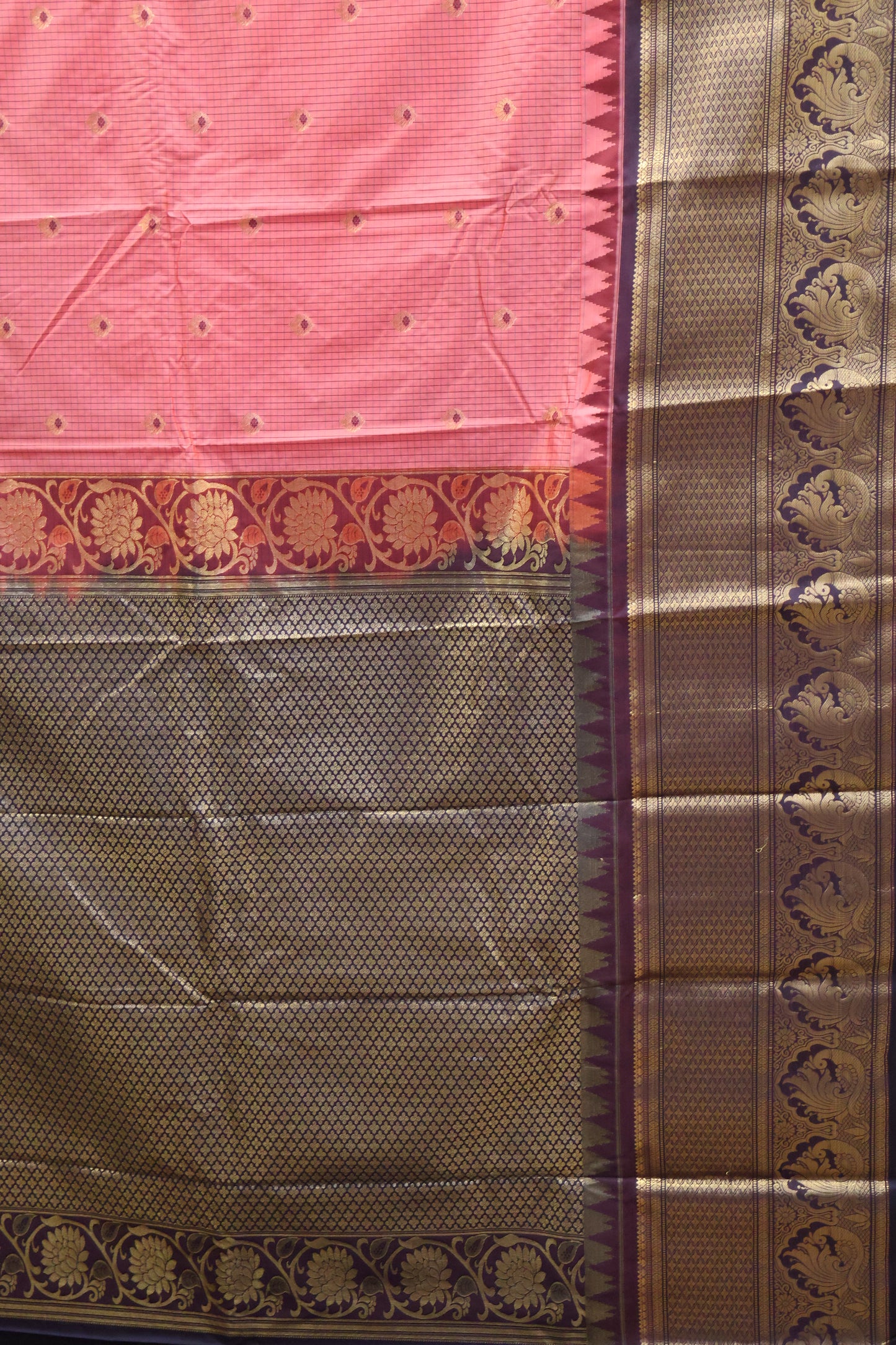 Semi Gadwal Silk Saree-Coral Red