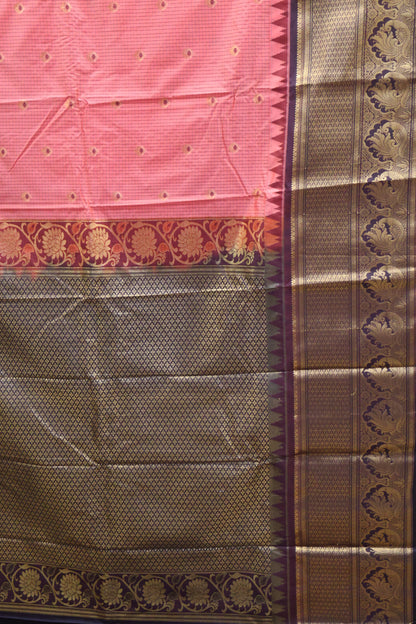 Semi Gadwal Silk Saree-Coral Red