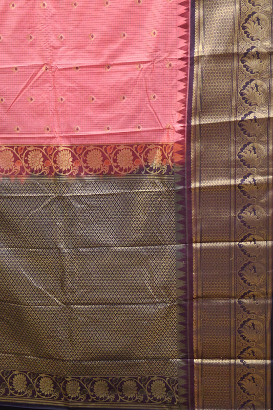 Semi Gadwal Silk Saree-Coral Red