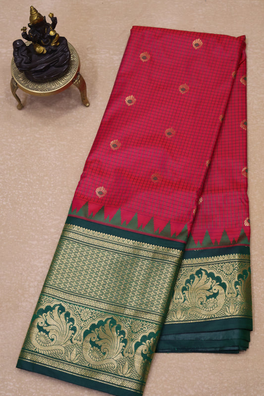 Semi Gadwal Silk Saree-Red Green