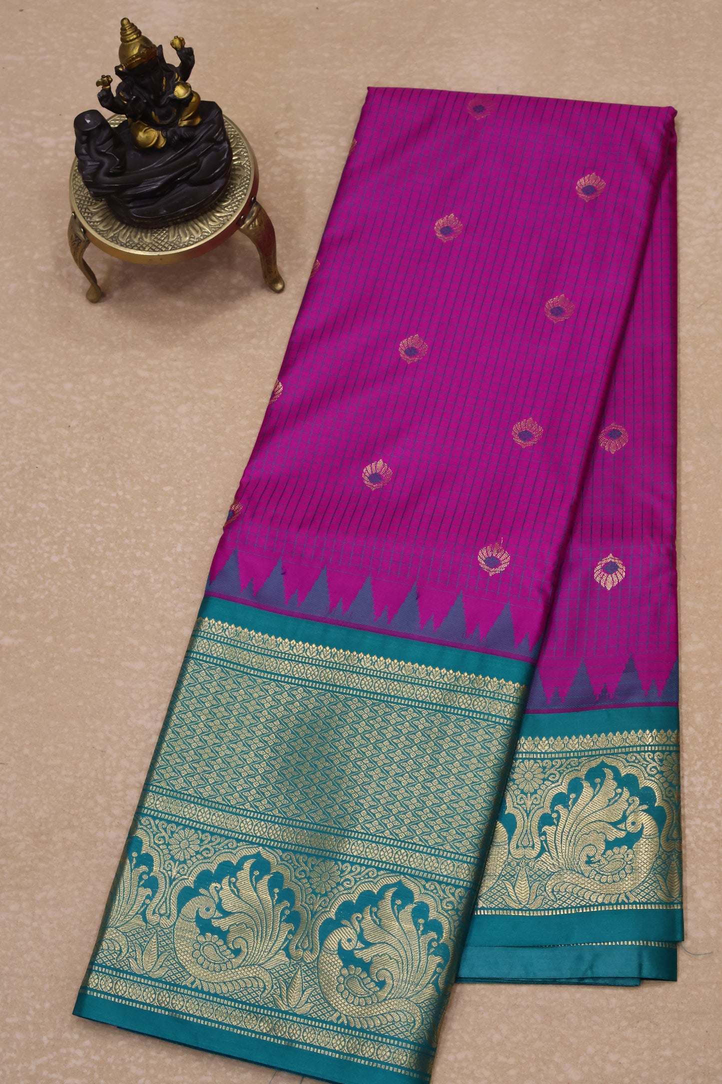 Semi Gadwal Silk Saree-Magenta Colour