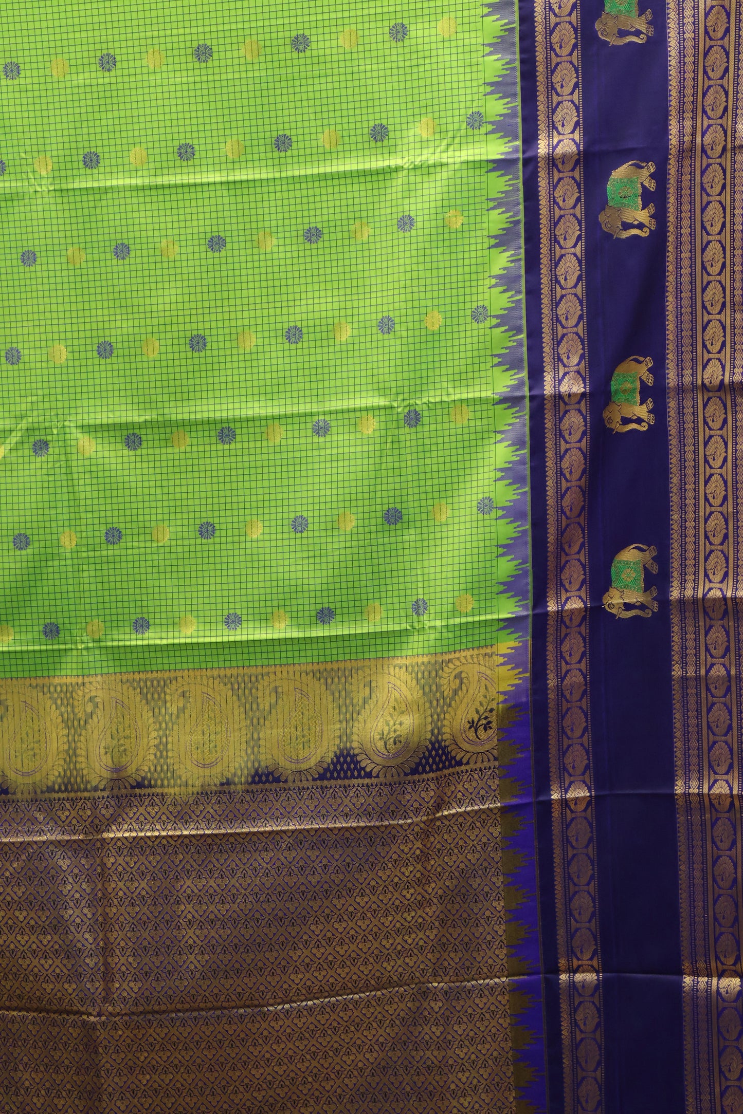 Semi Gadwal Silk Saree-Lite Green Elephant Border