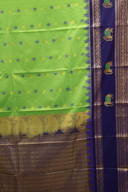 Semi Gadwal Silk Saree-Lite Green Elephant Border