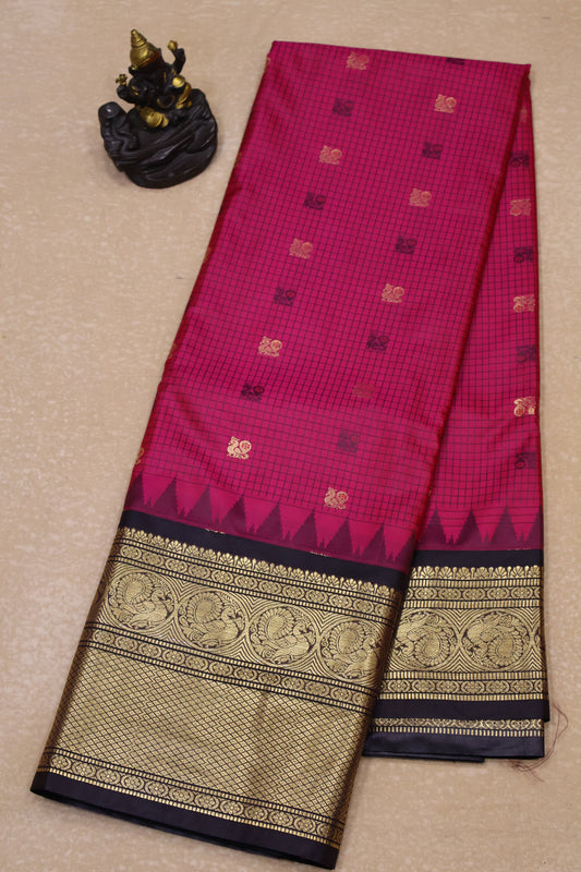 Semi Gadwal Silk Saree-Magenta Round Peacock