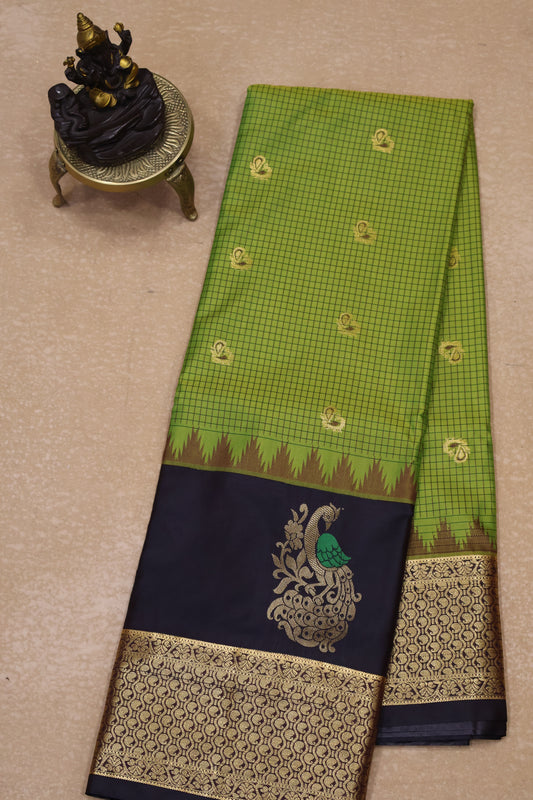 Semi Gadwal Silk Saree-Green Peacock