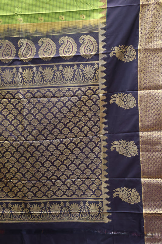 Semi Gadwal Silk Saree-Green Peacock