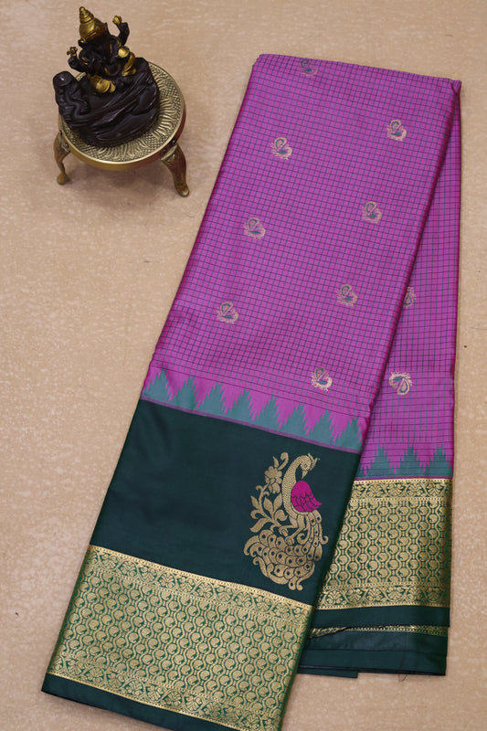 Semi Gadwal Silk Saree-Purple Peacock