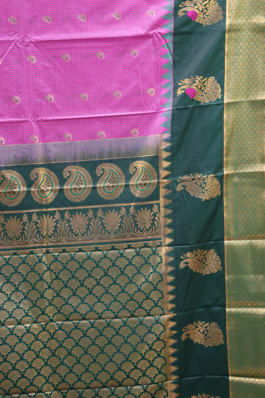 Semi Gadwal Silk Saree-Purple Peacock