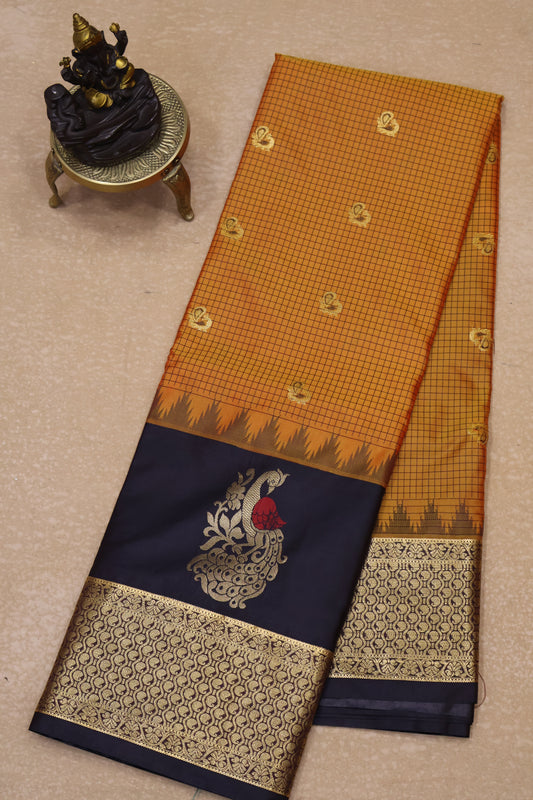 Semi Gadwal Silk Saree-Lite Orange Peacock