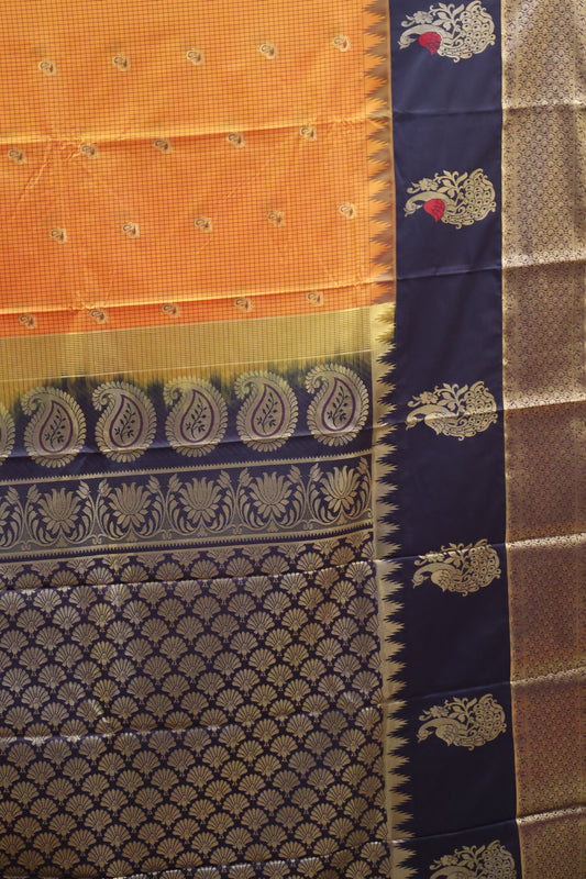Semi Gadwal Silk Saree-Lite Orange Peacock