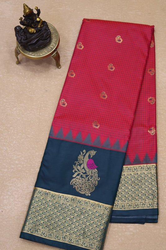 Semi Gadwal Silk Saree-Dark Pink Peacock