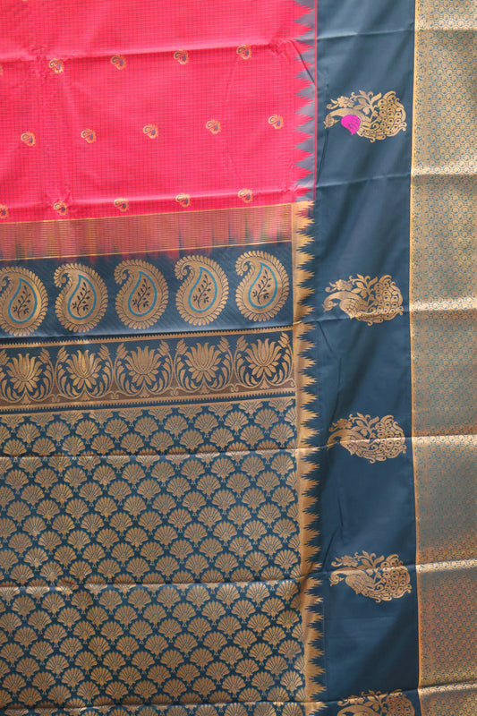 Semi Gadwal Silk Saree-Dark Pink Peacock