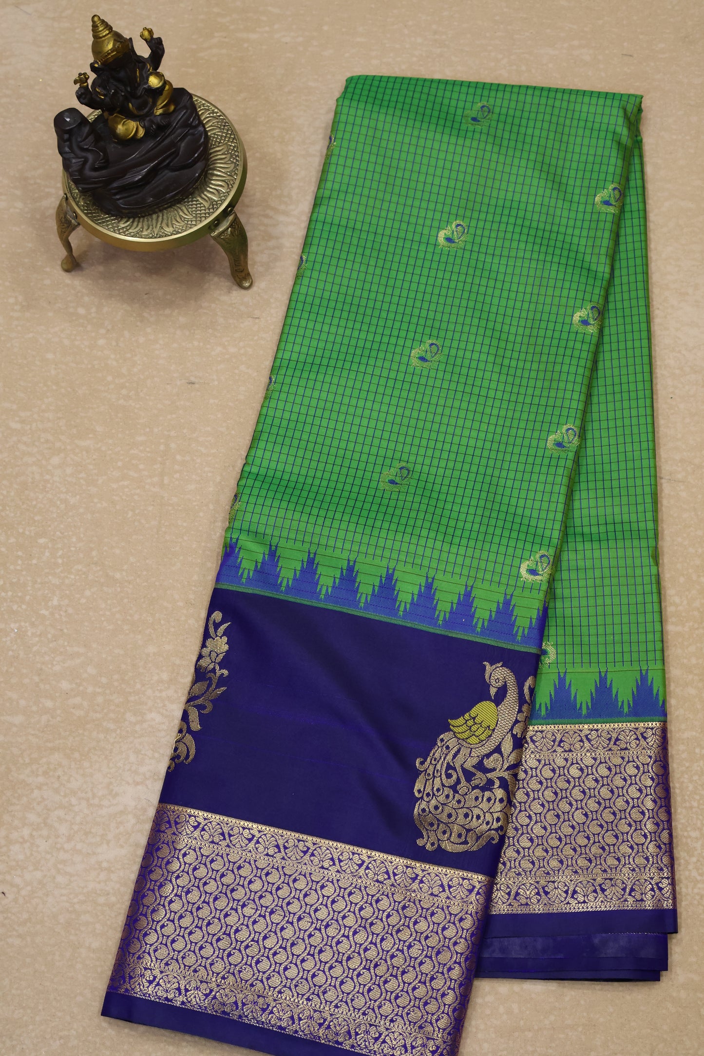 Semi Gadwal Silk Saree-Green Peacock