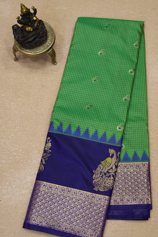 Semi Gadwal Silk Saree-Green Peacock