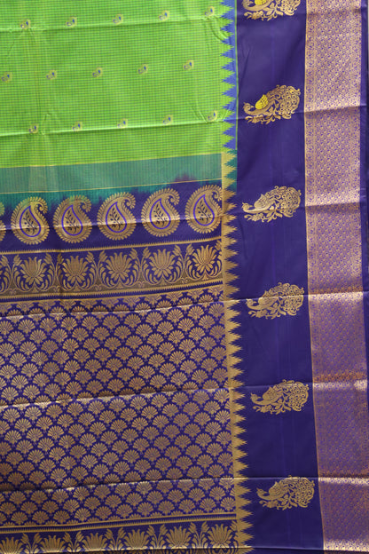 Semi Gadwal Silk Saree-Green Peacock