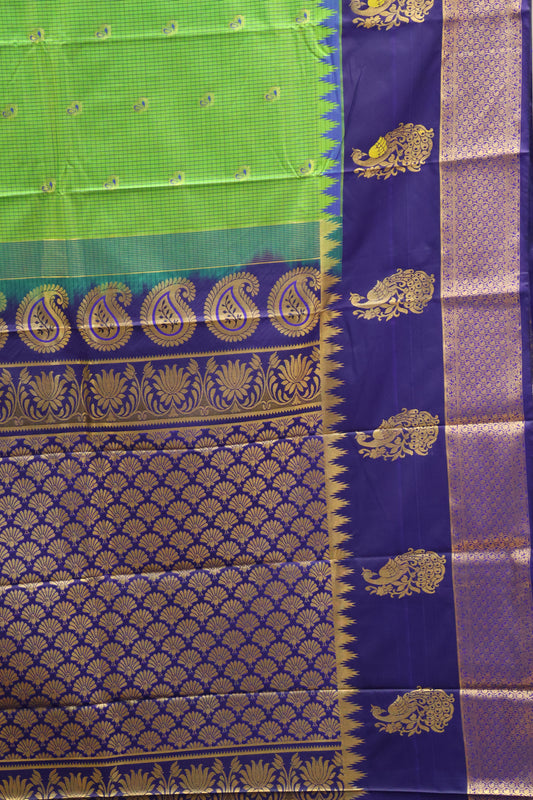 Semi Gadwal Silk Saree-Green Peacock