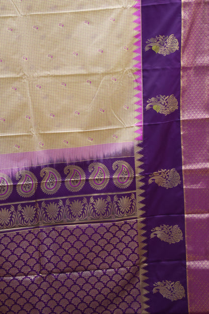 Semi Gadwal Silk Saree-Sandal Peacock