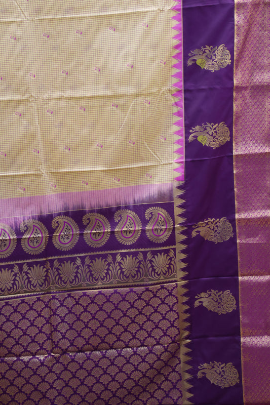 Semi Gadwal Silk Saree-Sandal Peacock