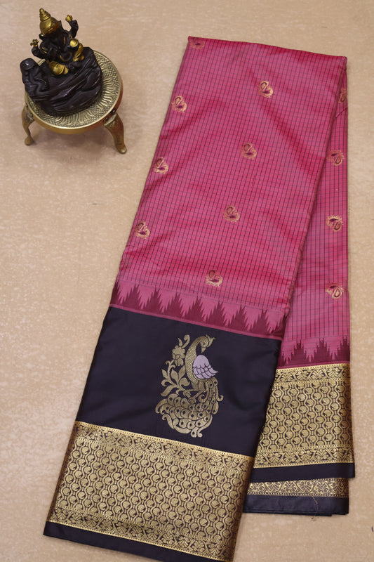 Semi Gadwal Silk Saree-Sandal Peacock