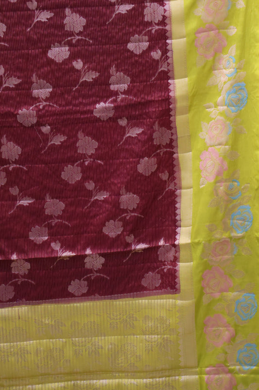Banarasi Worm Silk Saree-Maroon Hibiscus