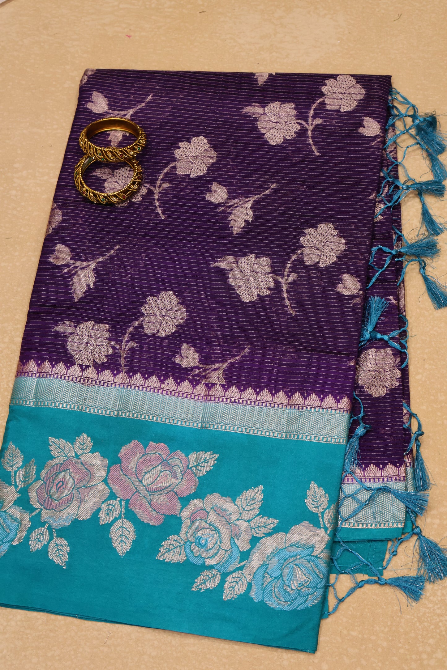 Banarasi Worm Silk Saree-Voilet Hibiscus