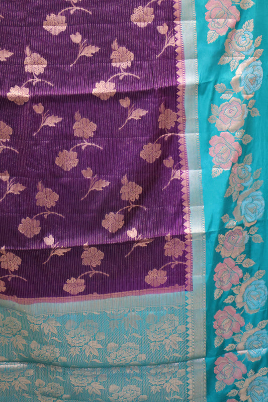 Banarasi Worm Silk Saree-Voilet Hibiscus