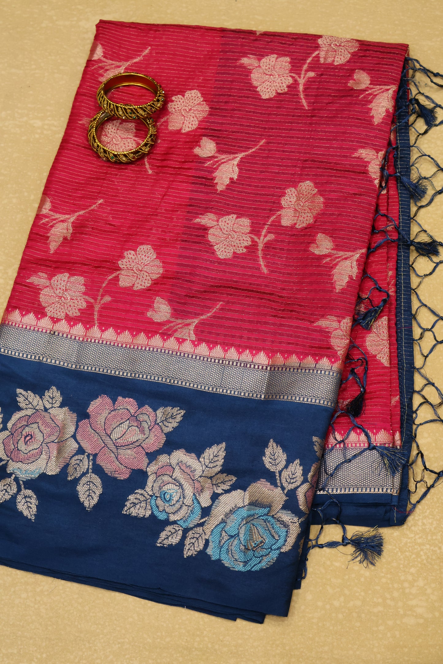 Banarasi Worm Silk Saree-Pink Hibiscus