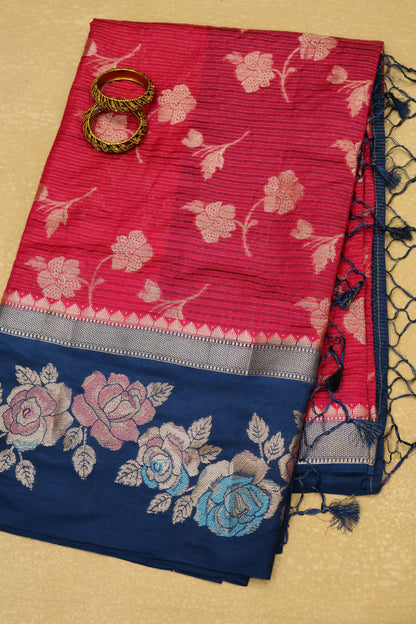 Banarasi Worm Silk Saree-Pink Hibiscus