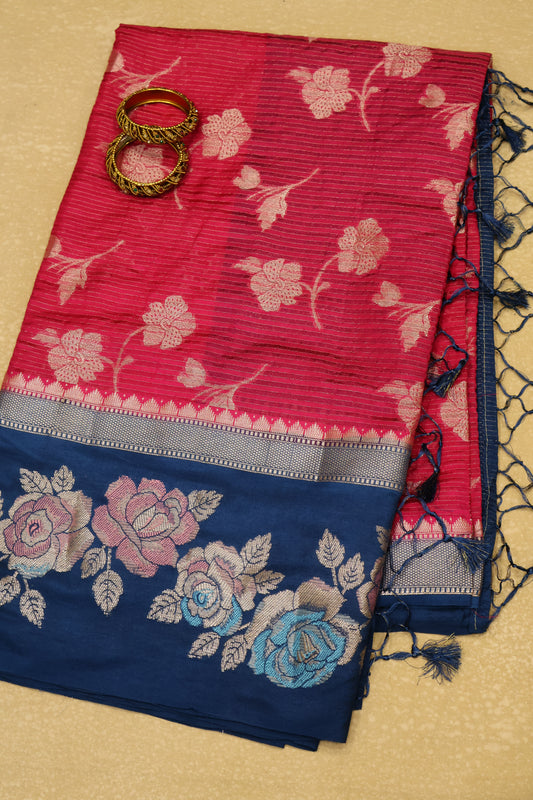 Banarasi Worm Silk Saree-Pink Hibiscus