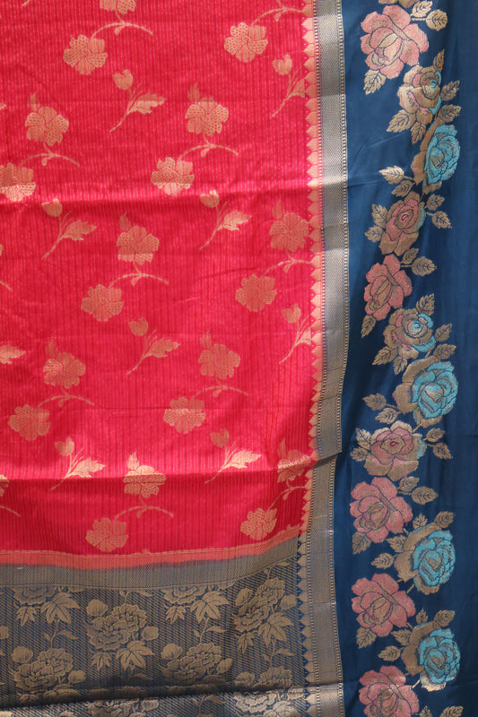 Banarasi Worm Silk Saree-Pink Hibiscus