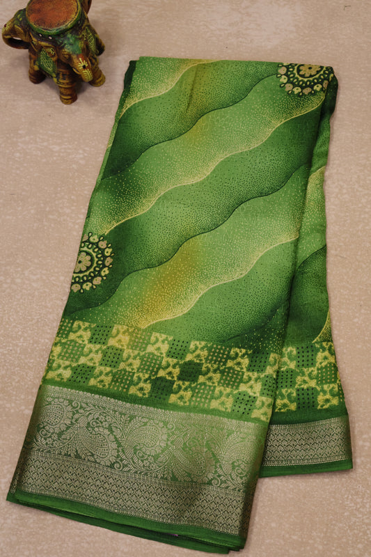 Shiffon Saree-Green Sindoor Wavy