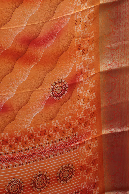 Shiffon Saree-Green Sindoor Wavy Border