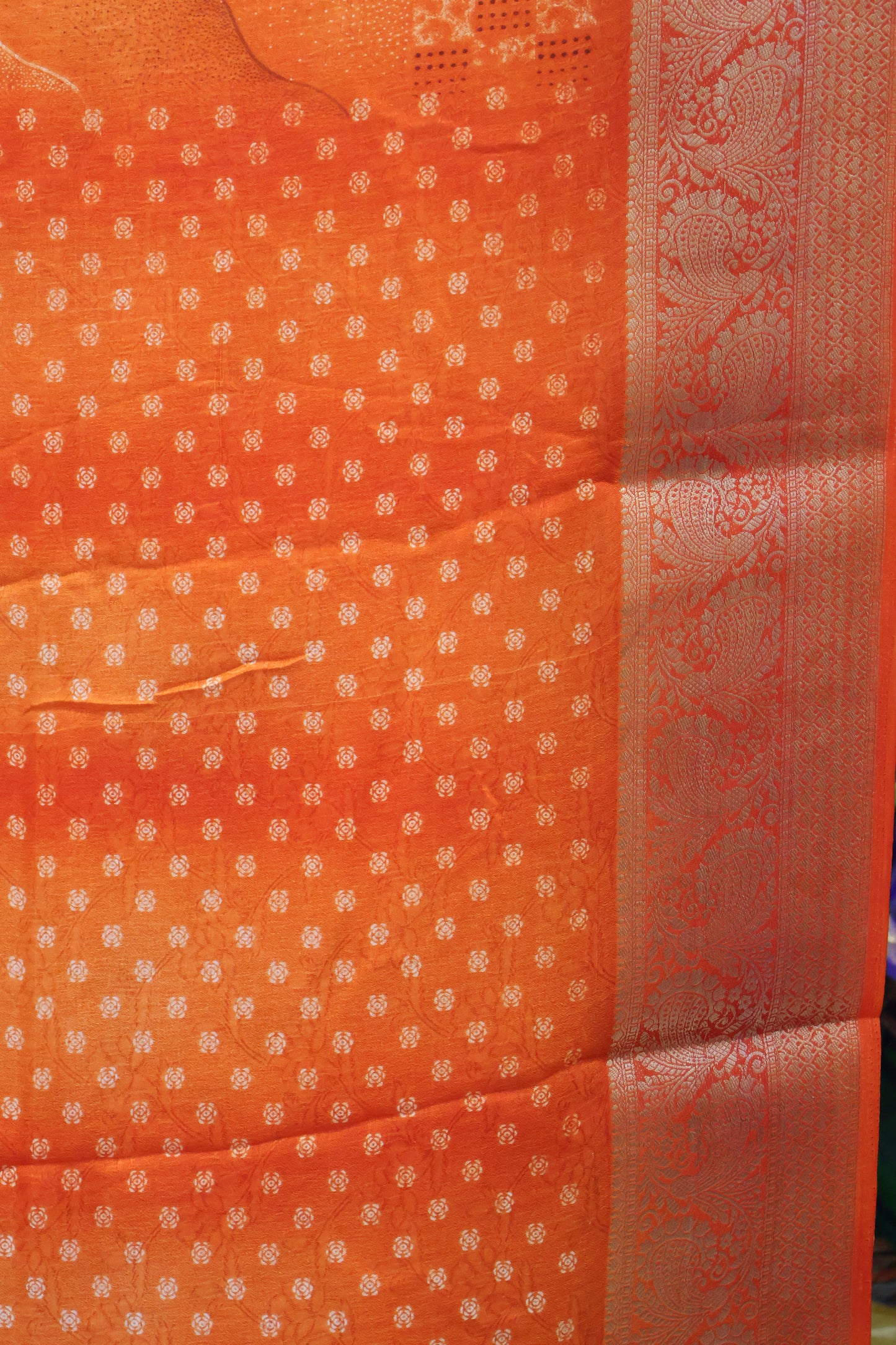 Shiffon Saree-Green Sindoor Wavy Border