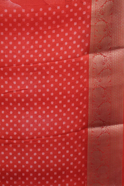 Shiffon Saree-Red Sindoor Wavy Border