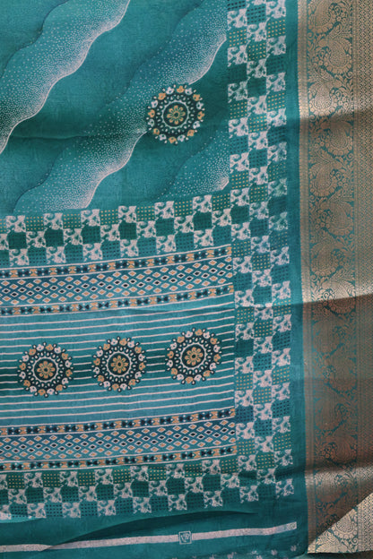 Shiffon Saree-Aqua Blue Sindoor Wavy Border