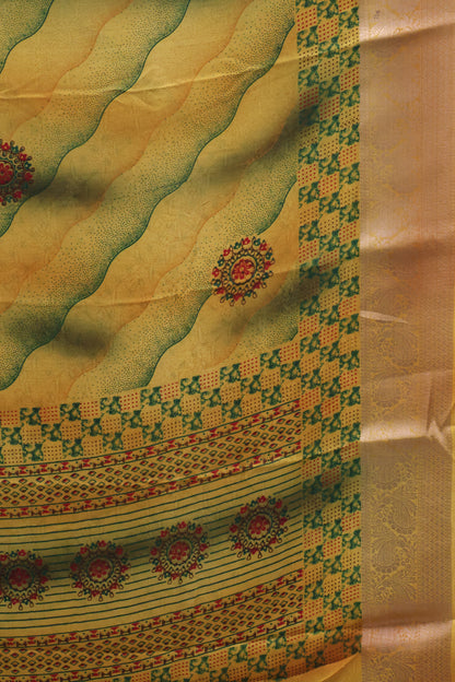 Shiffon Saree-Yellow Sindoor Wavy Border