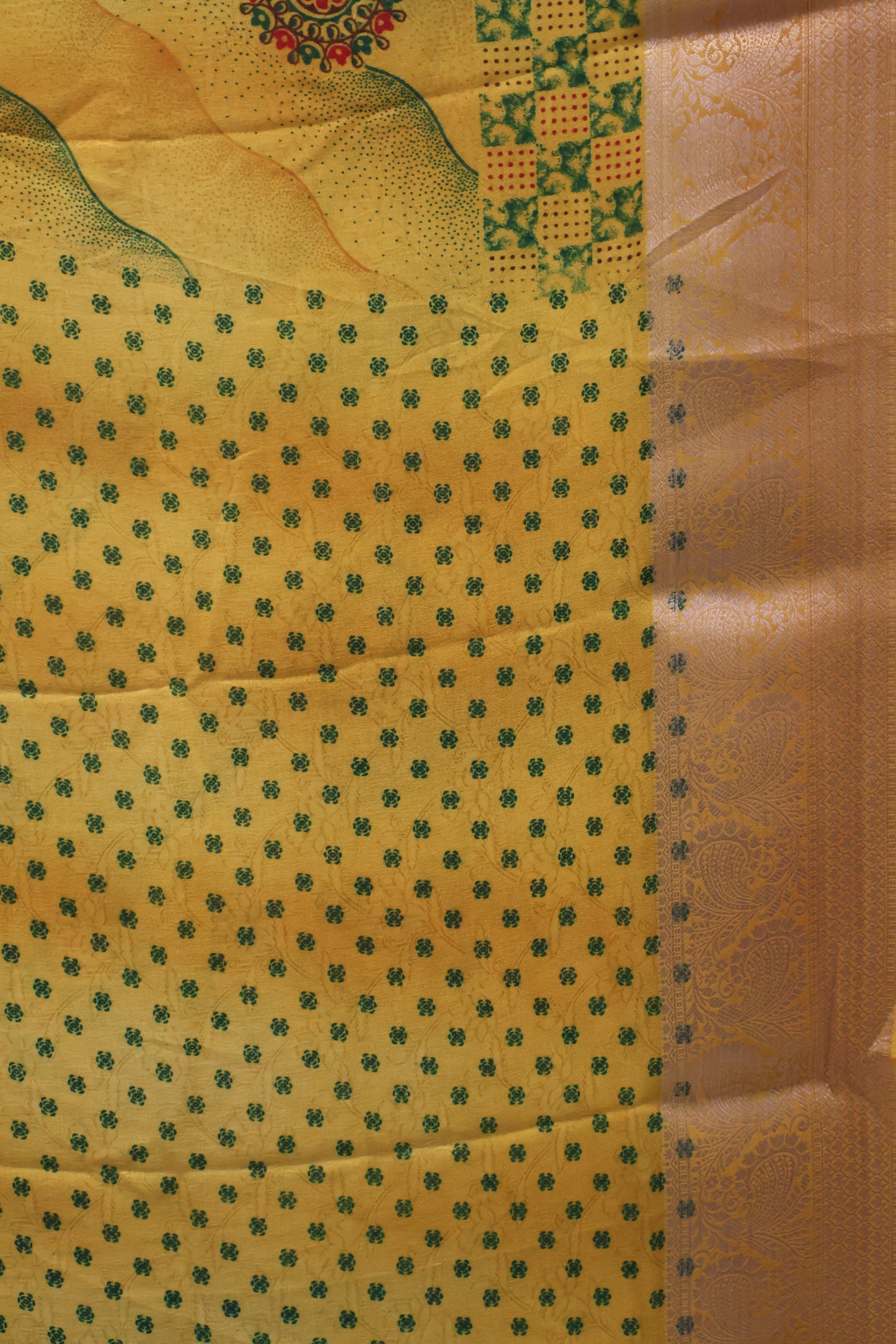 Shiffon Saree-Yellow Sindoor Wavy Border