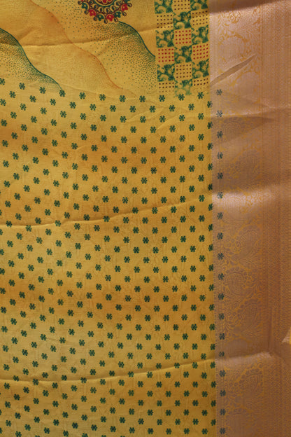Shiffon Saree-Yellow Sindoor Wavy Border