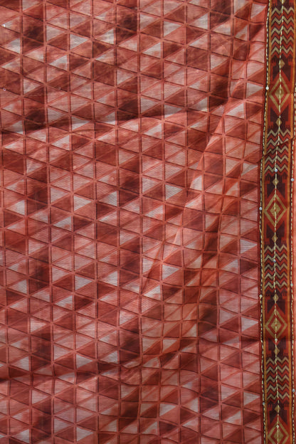 Chanderi Saree Kantha Work - Orange Colorful Triangle