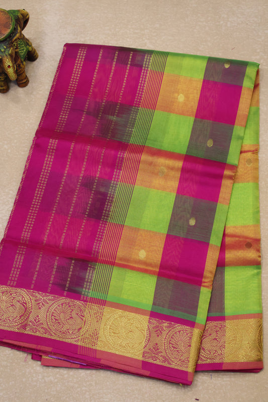 Pure Silk Cotton Saree-Big Colour Checks