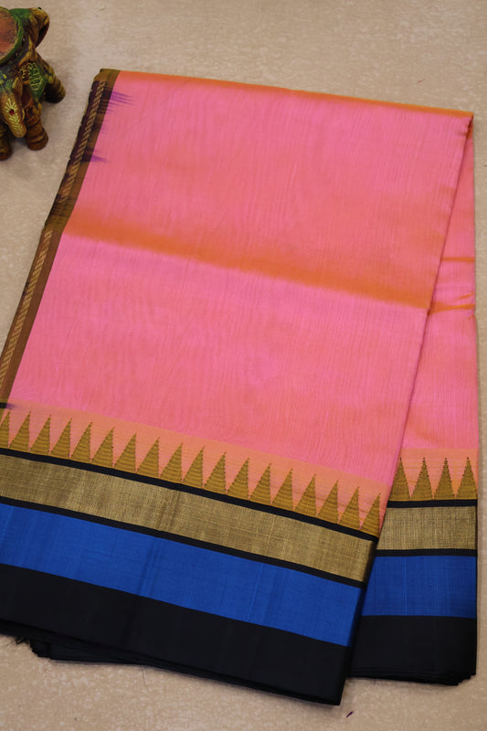 Pure Silk Cotton Saree-Peach Pink Tower Border