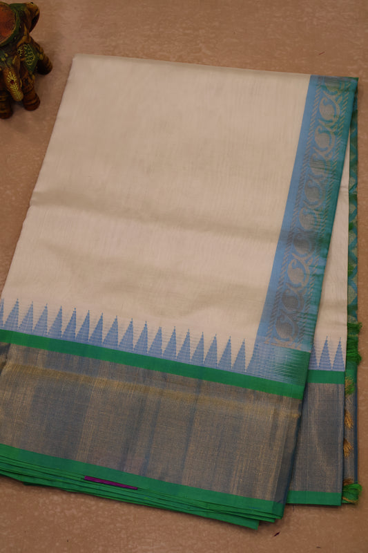 Pure Silk Cotton Saree-Off White Tower Border