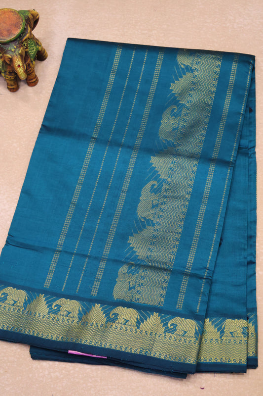 Pure Silk Cotton Saree-Peacock Green Small Triangle