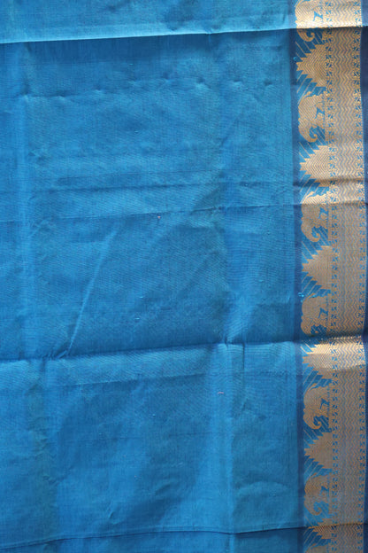 Pure Silk Cotton Saree-Peacock Green Small Triangle