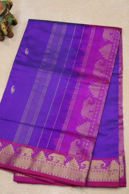 Pure Silk Cotton Saree-Blue Four Line Zari