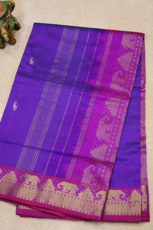 Pure Silk Cotton Saree-Blue Four Line Zari