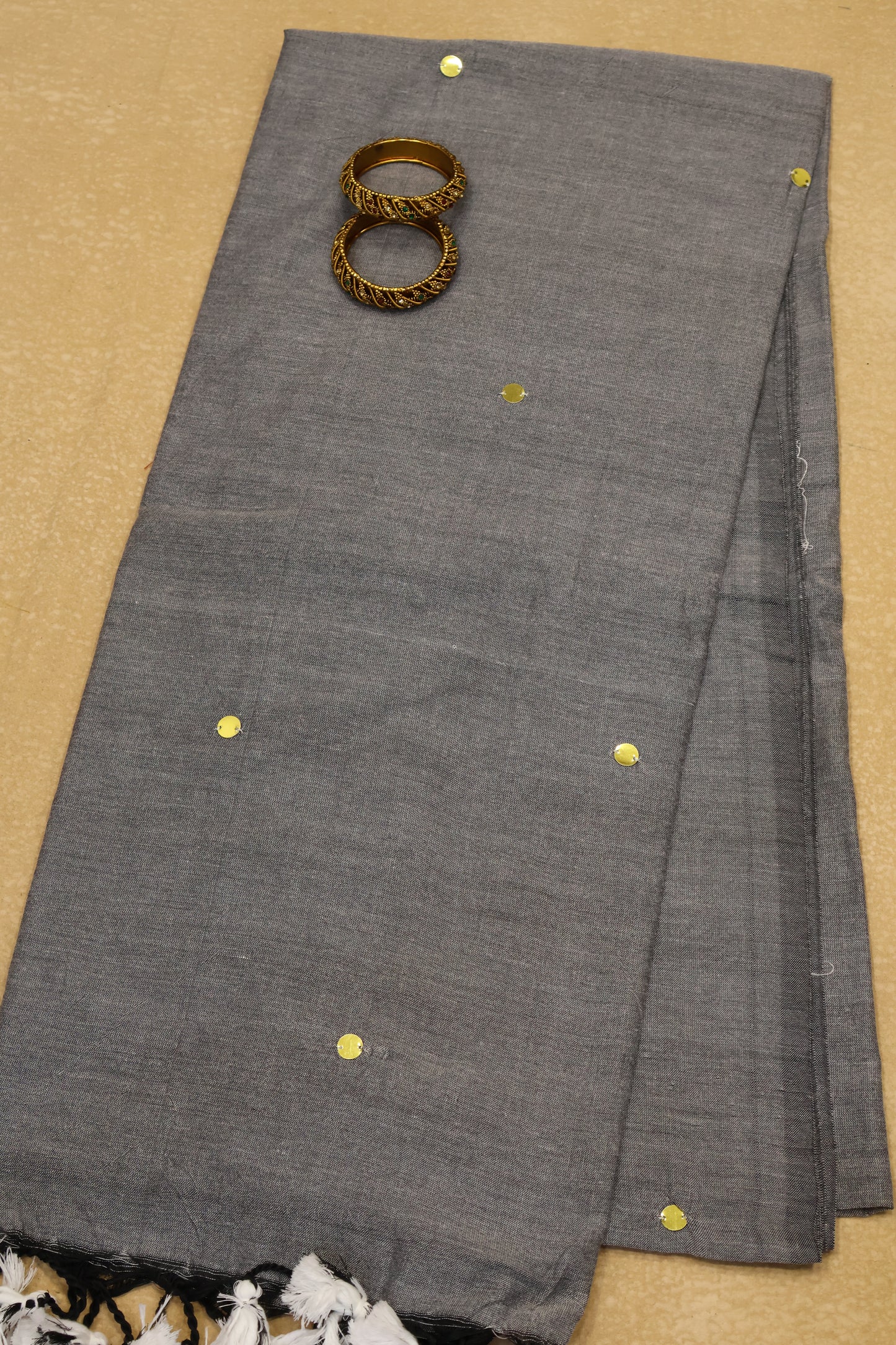 Khadi Cotton Saree -Grey Chumki