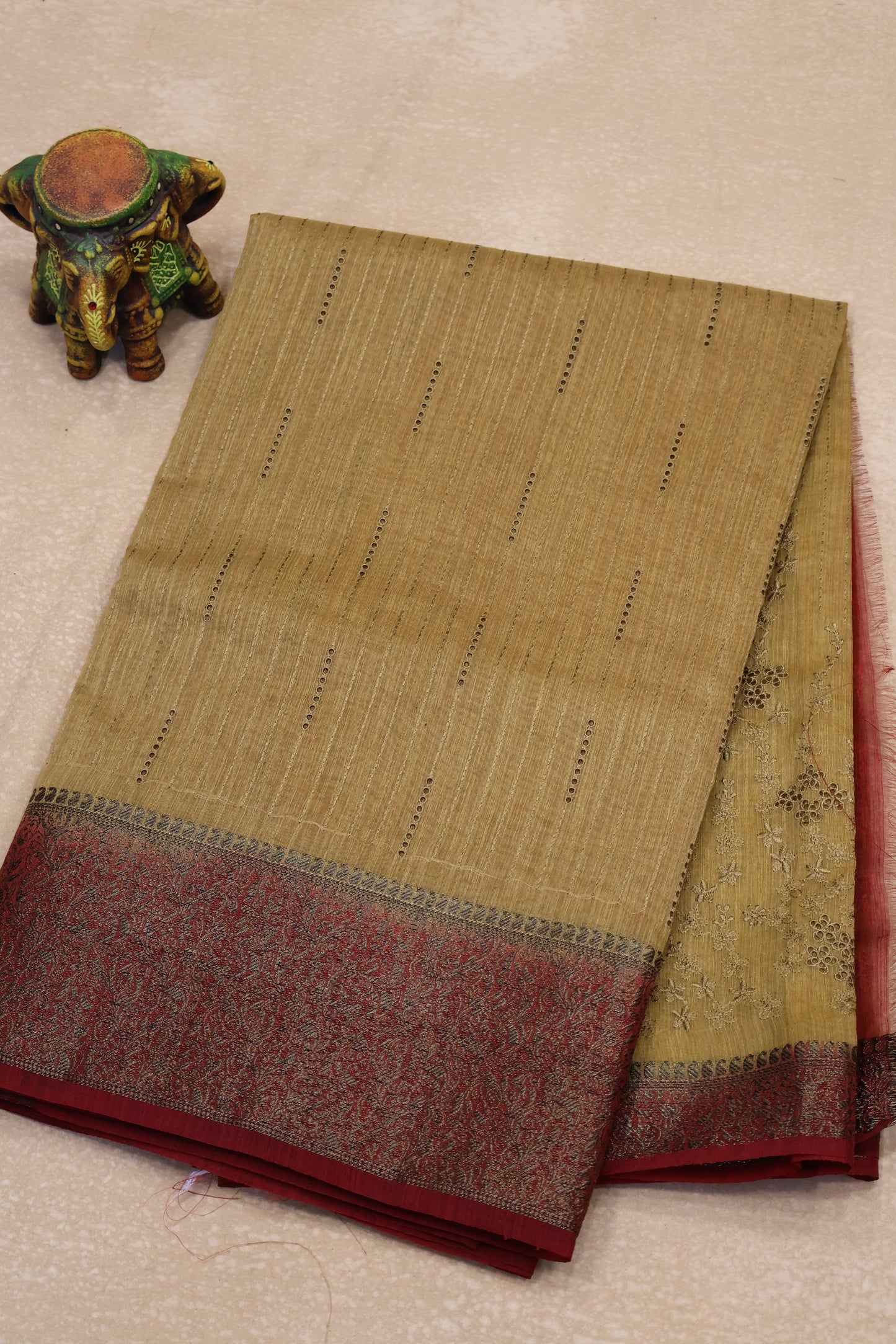 Bamboo Silk Saree-Sandal Cut Work
