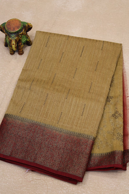 Bamboo Silk Saree-Sandal Cut Work